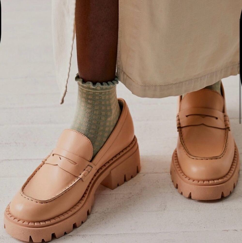 Free People Lyra Lug Sole Cantaloupe Tan Loafer • Fall Winter • Size 38.5/US 8